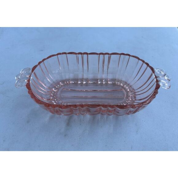 Vintage Old Cafe Pink Depression Glass Oval Olive Nut Bowl Anchor Hocking Small - Picture 5 of 11